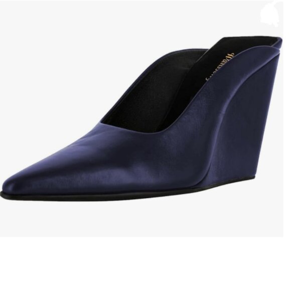 Wansseny Navy Chic Pointed Toe Wedge High Heel Mules Slip On Ladies Dressy Shoes - Picture 1 of 9